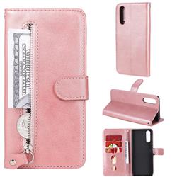 Retro Luxury Zipper Leather Phone Wallet Case for Sony Xperia 10 II - Pink