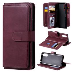 Multi-function Ten Card Slots and Photo Frame PU Leather Wallet Phone Case Cover for Sony Xperia 10 II - Claret