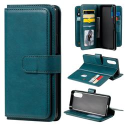 Multi-function Ten Card Slots and Photo Frame PU Leather Wallet Phone Case Cover for Sony Xperia 10 II - Dark Green