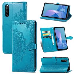 Embossing Imprint Mandala Flower Leather Wallet Case for Sony Xperia 10 III - Blue