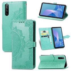 Embossing Imprint Mandala Flower Leather Wallet Case for Sony Xperia 10 III - Green