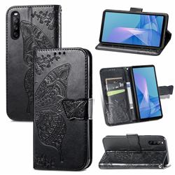 Embossing Mandala Flower Butterfly Leather Wallet Case for Sony Xperia 10 III - Black