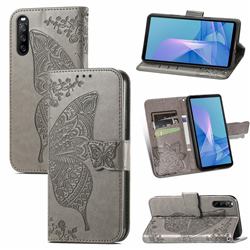 Embossing Mandala Flower Butterfly Leather Wallet Case for Sony Xperia 10 III - Gray