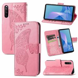 Embossing Mandala Flower Butterfly Leather Wallet Case for Sony Xperia 10 III - Pink