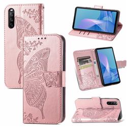 Embossing Mandala Flower Butterfly Leather Wallet Case for Sony Xperia 10 III - Rose Gold