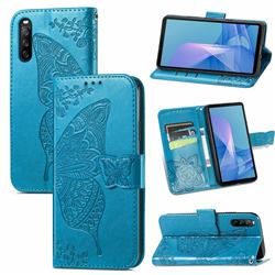 Embossing Mandala Flower Butterfly Leather Wallet Case for Sony Xperia 10 III - Blue