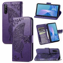 Embossing Mandala Flower Butterfly Leather Wallet Case for Sony Xperia 10 III - Dark Purple