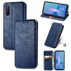 Ultra Slim Fashion Business Card Magnetic Automatic Suction Leather Flip Cover for Sony Xperia 10 III - Dark Blue
