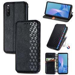 Ultra Slim Fashion Business Card Magnetic Automatic Suction Leather Flip Cover for Sony Xperia 10 III - Black
