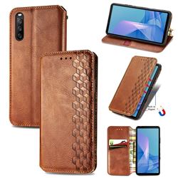 Ultra Slim Fashion Business Card Magnetic Automatic Suction Leather Flip Cover for Sony Xperia 10 III - Brown