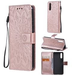 Embossing Sunflower Leather Wallet Case for Sony Xperia 10 III - Rose Gold