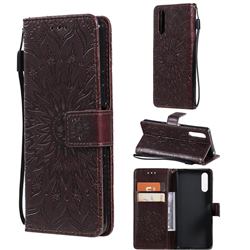 Embossing Sunflower Leather Wallet Case for Sony Xperia 10 III - Brown