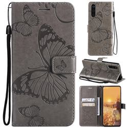 Embossing 3D Butterfly Leather Wallet Case for Sony Xperia 10 III - Gray