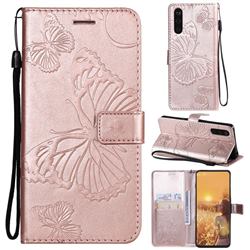 Embossing 3D Butterfly Leather Wallet Case for Sony Xperia 10 III - Rose Gold