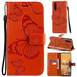 Embossing 3D Butterfly Leather Wallet Case for Sony Xperia 10 III - Orange