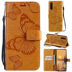 Embossing 3D Butterfly Leather Wallet Case for Sony Xperia 10 III - Yellow