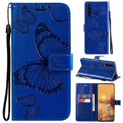 Embossing 3D Butterfly Leather Wallet Case for Sony Xperia 10 III - Blue