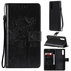 Embossing Butterfly Tree Leather Wallet Case for Sony Xperia 10 III - Black