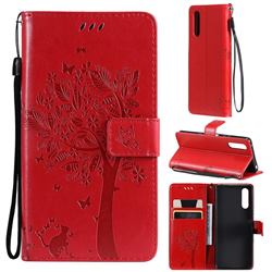 Embossing Butterfly Tree Leather Wallet Case for Sony Xperia 10 III - Red