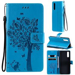 Embossing Butterfly Tree Leather Wallet Case for Sony Xperia 10 III - Blue
