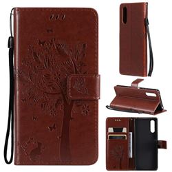 Embossing Butterfly Tree Leather Wallet Case for Sony Xperia 10 III - Coffee