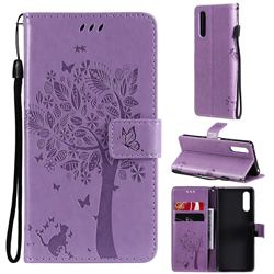Embossing Butterfly Tree Leather Wallet Case for Sony Xperia 10 III - Violet