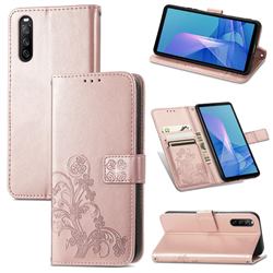 Embossing Imprint Four-Leaf Clover Leather Wallet Case for Sony Xperia 10 III - Rose Gold