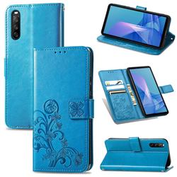 Embossing Imprint Four-Leaf Clover Leather Wallet Case for Sony Xperia 10 III - Blue