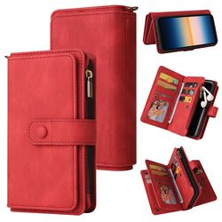 Luxury Multi-functional Zipper Wallet Leather Phone Case Cover for Sony Xperia 10 III - Red