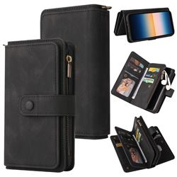 Luxury Multi-functional Zipper Wallet Leather Phone Case Cover for Sony Xperia 10 III - Black