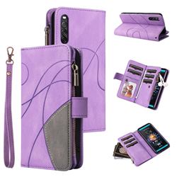 Luxury Two-color Stitching Multi-function Zipper Leather Wallet Case Cover for Sony Xperia 10 III - Purple