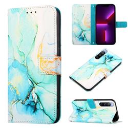 Green Illusion Marble Leather Wallet Protective Case for Sony Xperia 10 III