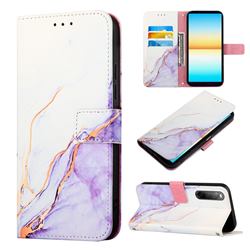 Purple White Marble Leather Wallet Protective Case for Sony Xperia 10 IV