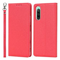 Ultra Slim Magnetic Automatic Suction Silk Lanyard Leather Flip Cover for Sony Xperia 10 IV - Red
