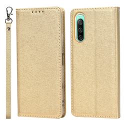 Ultra Slim Magnetic Automatic Suction Silk Lanyard Leather Flip Cover for Sony Xperia 10 IV - Golden