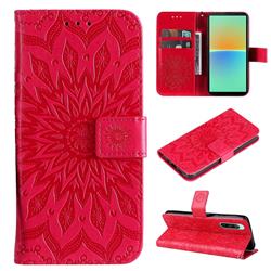 Embossing Sunflower Leather Wallet Case for Sony Xperia 10 IV - Red
