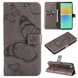 Embossing 3D Butterfly Leather Wallet Case for Sony Xperia 10 IV - Gray