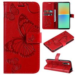 Embossing 3D Butterfly Leather Wallet Case for Sony Xperia 10 IV - Red