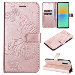 Embossing 3D Butterfly Leather Wallet Case for Sony Xperia 10 IV - Rose Gold