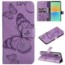 Embossing 3D Butterfly Leather Wallet Case for Sony Xperia 10 IV - Purple