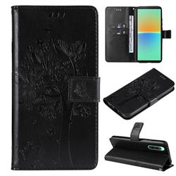 Embossing Butterfly Tree Leather Wallet Case for Sony Xperia 10 IV - Black