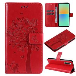 Embossing Butterfly Tree Leather Wallet Case for Sony Xperia 10 IV - Red