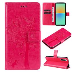Embossing Butterfly Tree Leather Wallet Case for Sony Xperia 10 IV - Rose