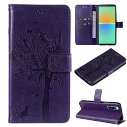 Embossing Butterfly Tree Leather Wallet Case for Sony Xperia 10 IV - Purple
