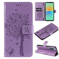 Embossing Butterfly Tree Leather Wallet Case for Sony Xperia 10 IV - Violet