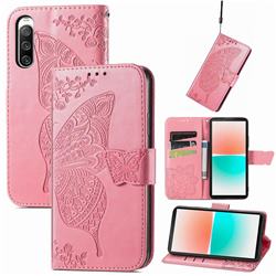 Embossing Mandala Flower Butterfly Leather Wallet Case for Sony Xperia 10 IV - Pink
