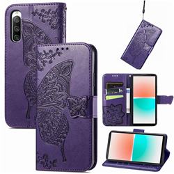 Embossing Mandala Flower Butterfly Leather Wallet Case for Sony Xperia 10 IV - Dark Purple