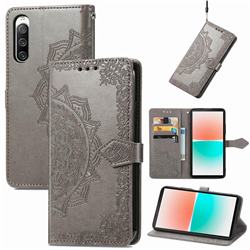 Embossing Imprint Mandala Flower Leather Wallet Case for Sony Xperia 10 IV - Gray