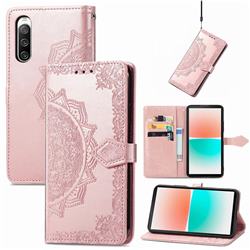Embossing Imprint Mandala Flower Leather Wallet Case for Sony Xperia 10 IV - Rose Gold