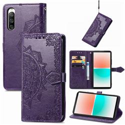 Embossing Imprint Mandala Flower Leather Wallet Case for Sony Xperia 10 IV - Purple